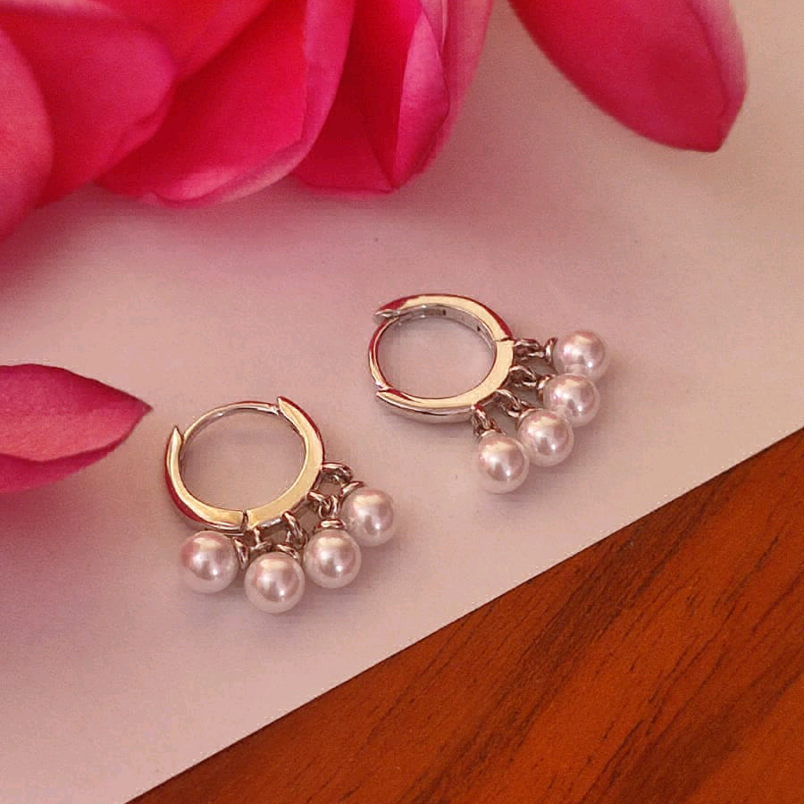 Pearl Coronet Hoop Earrings 